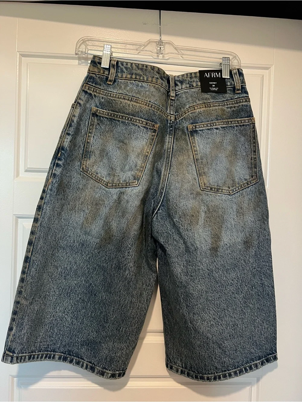 AFRM DERBY The Baggy Jort Blue Denim High-Rise Denim Jean shorts